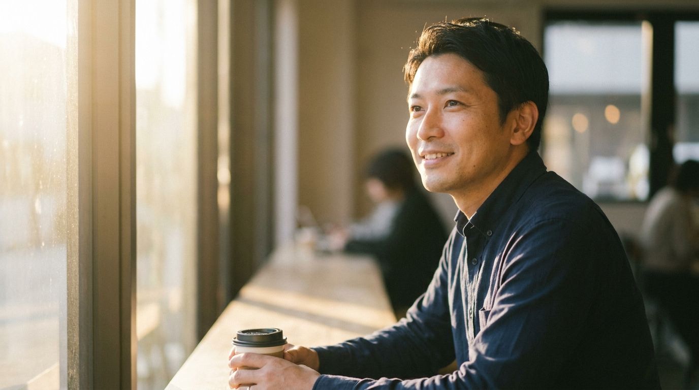 前向きに微笑む男性