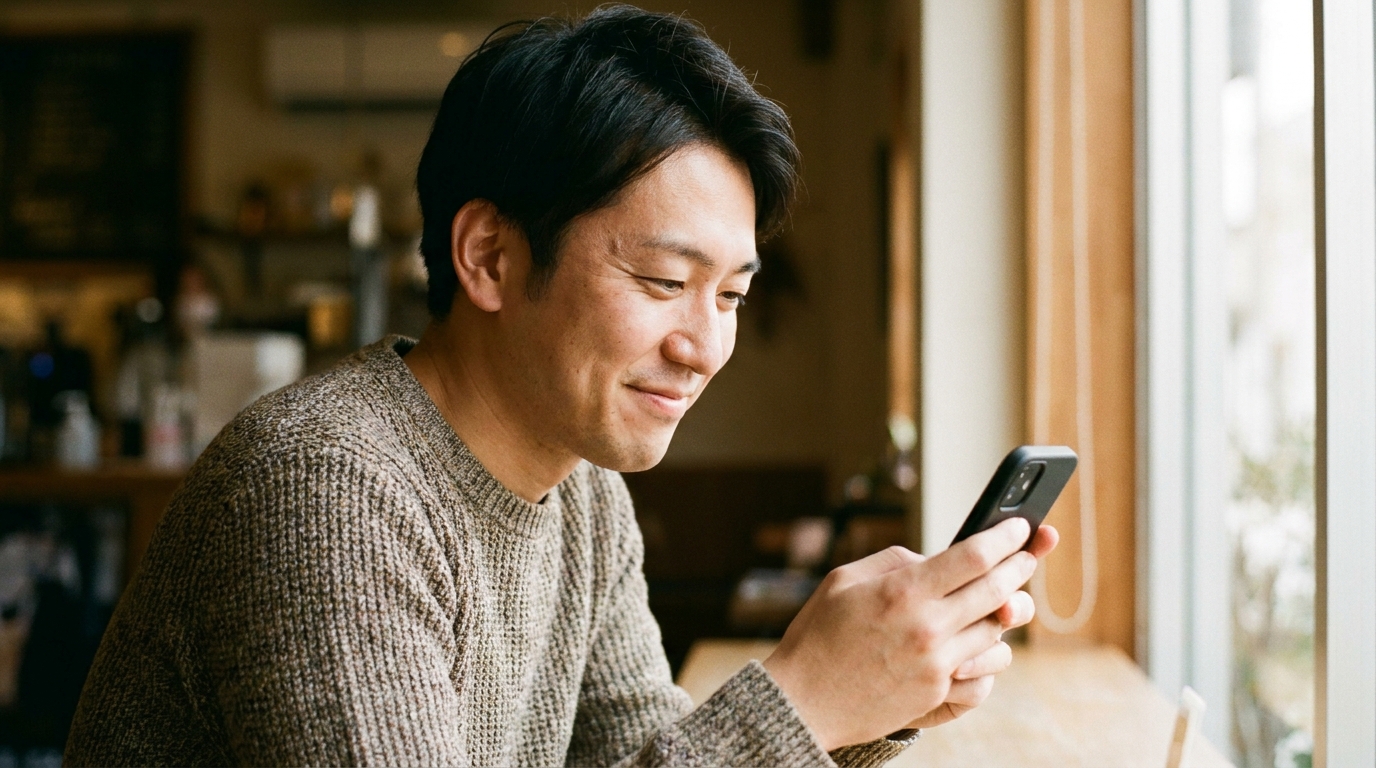 安心してスマホを操作する男性