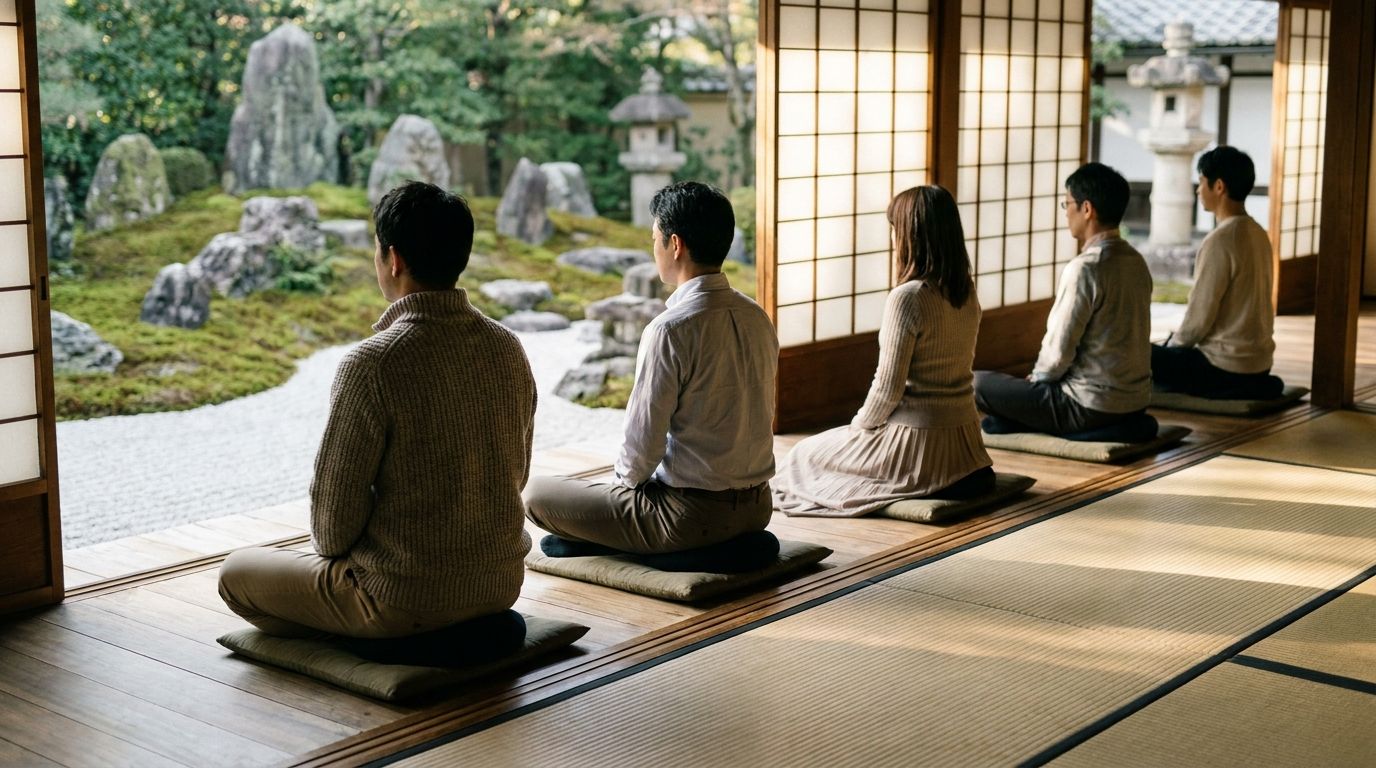京都の寺での坐禅婚活イベントの様子