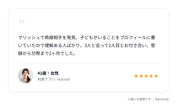 再婚成功者の体験談カードのユーザー口コミ
