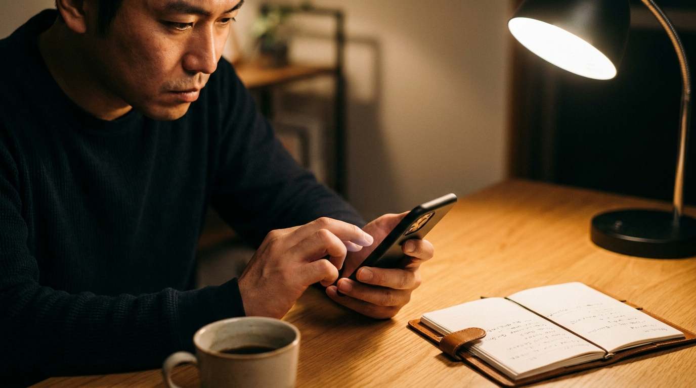 プロフィール文を作成中の手元