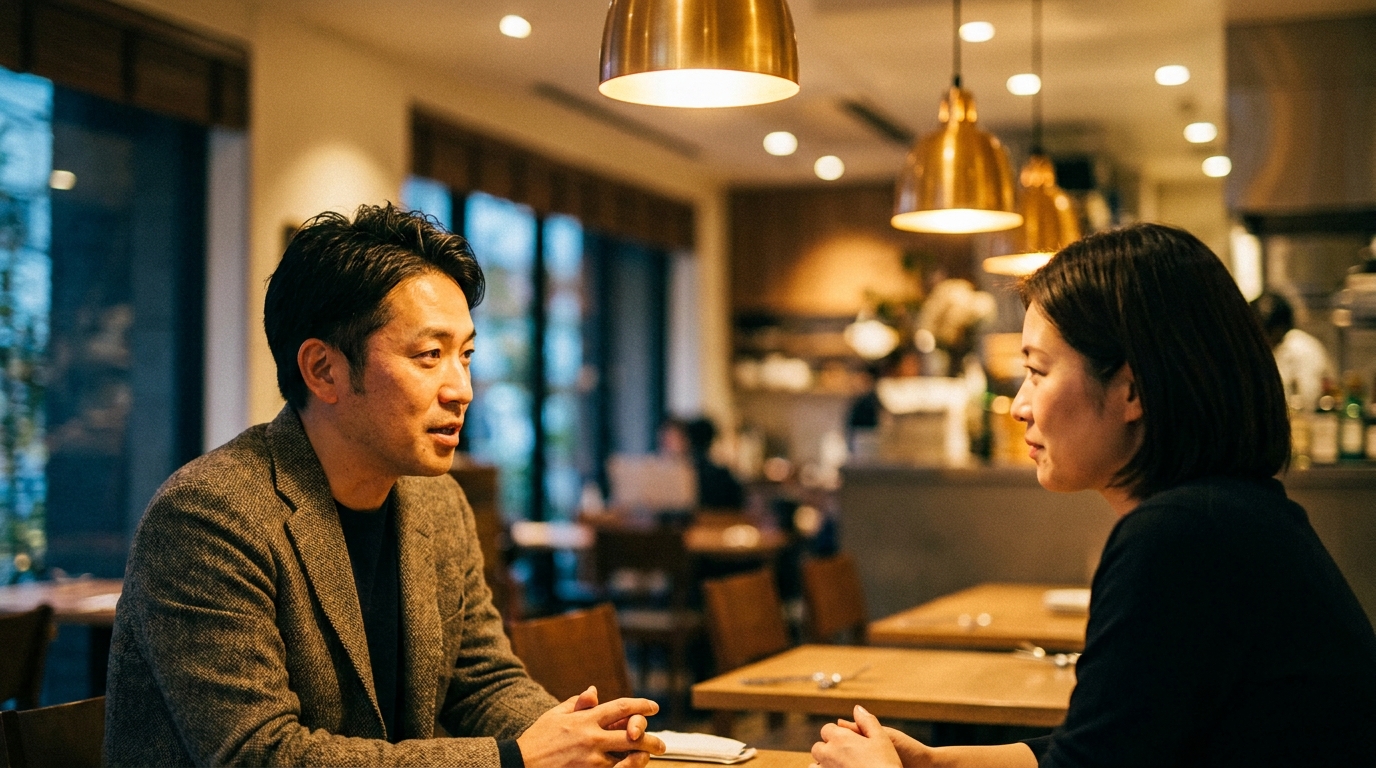 デートで誠実に会話する男女