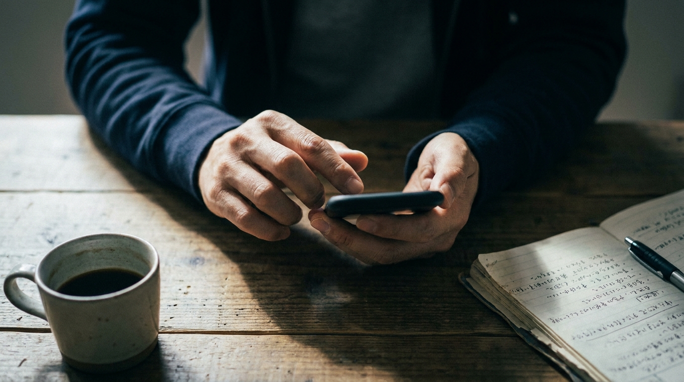 スマホを操作する男性の手元
