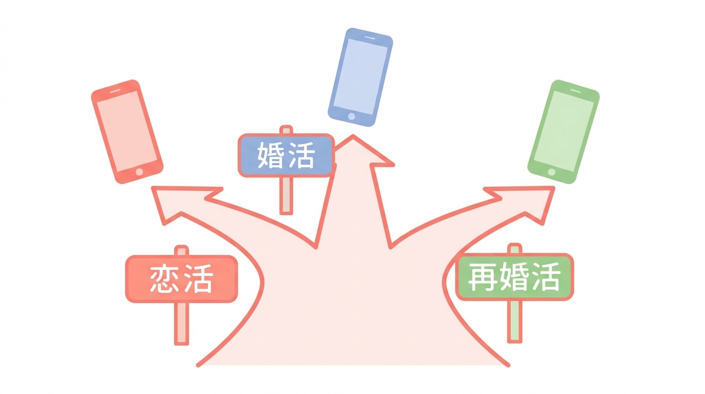 恋活・婚活・再婚活の目的別分岐図