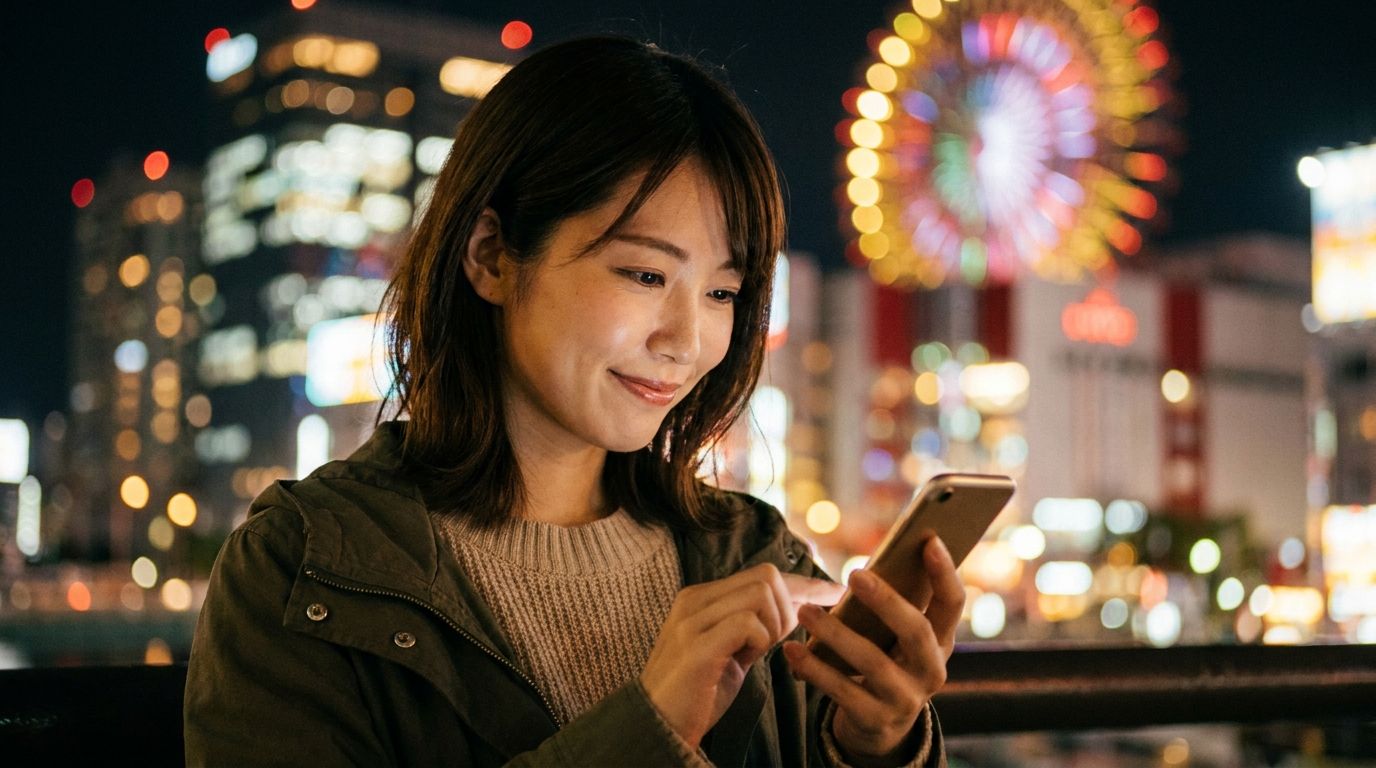 大阪でアプリを使う女性