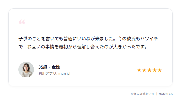 マリッシュ利用者の体験談カードのユーザー口コミ