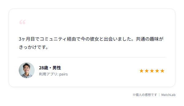 Pairs利用者の体験談カードのユーザー口コミ
