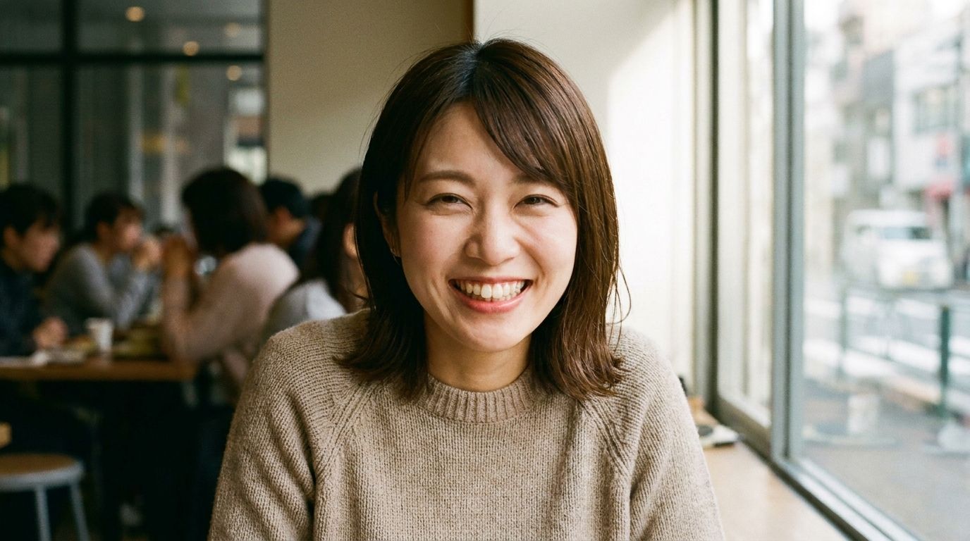 自然な笑顔の女性の写真例