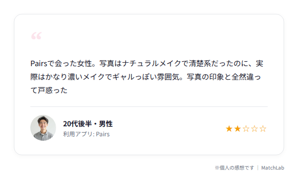 Pairs利用男性の体験談カードのユーザー口コミ