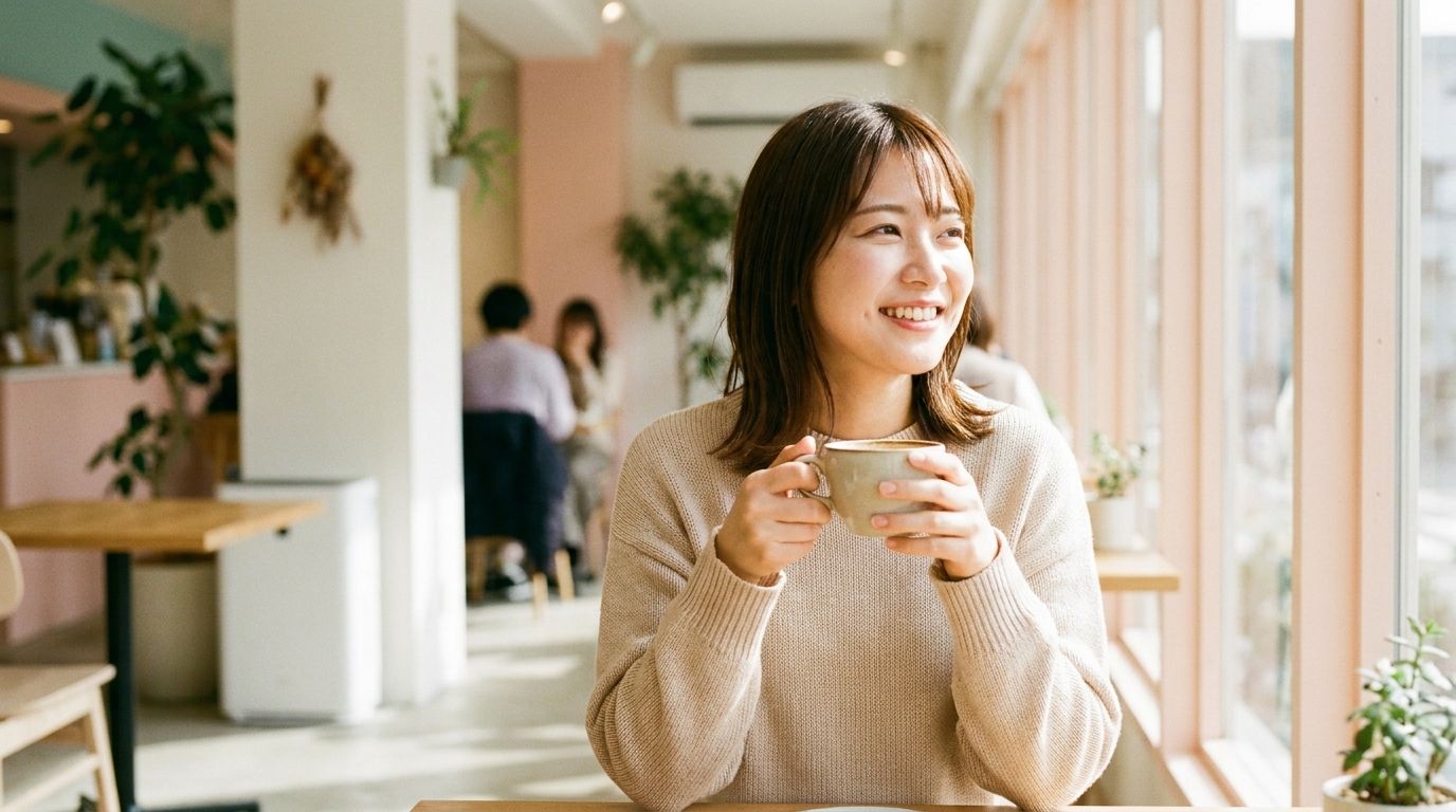 20代の明るいカフェの雰囲気