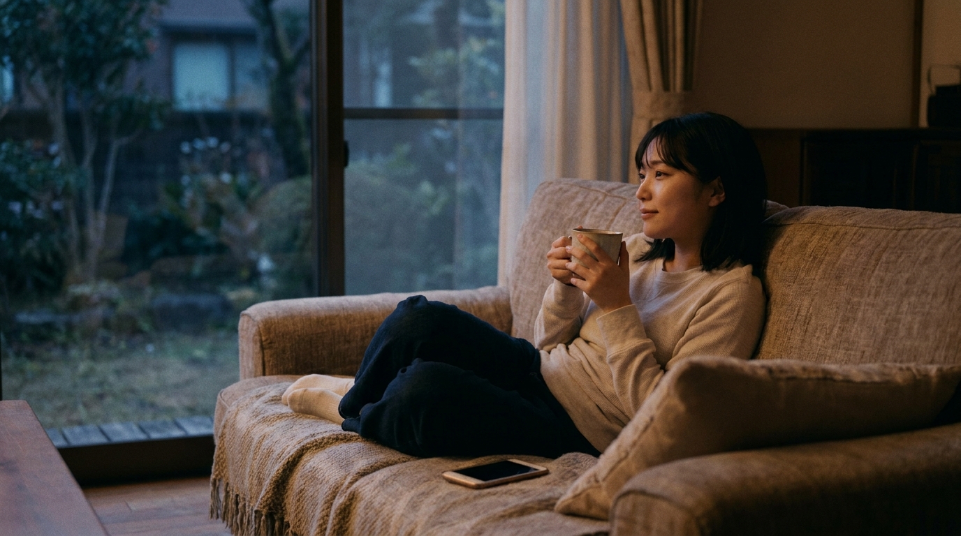 アプリを一旦休んで一息つく様子