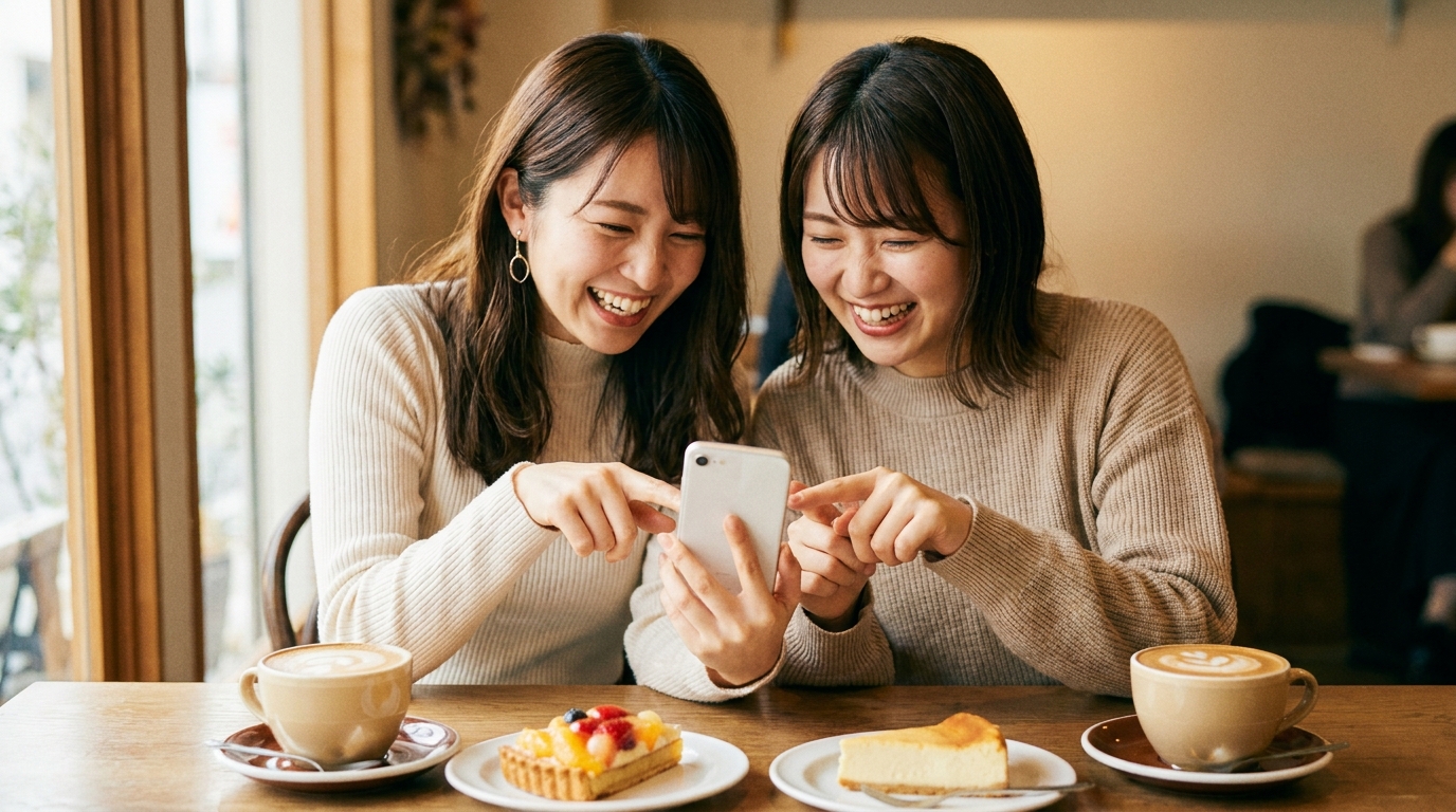 友人にスマホ画面を見せて相談