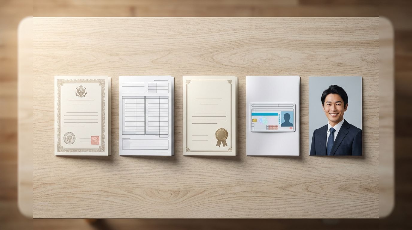 入会に必要な書類5点のフラットレイ