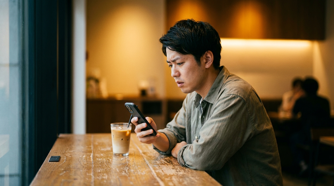 スマホでアプリを使う男性