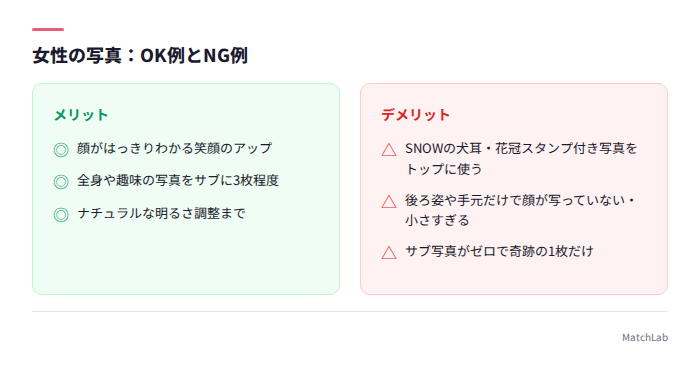 女性のNG写真とOK写真の対比