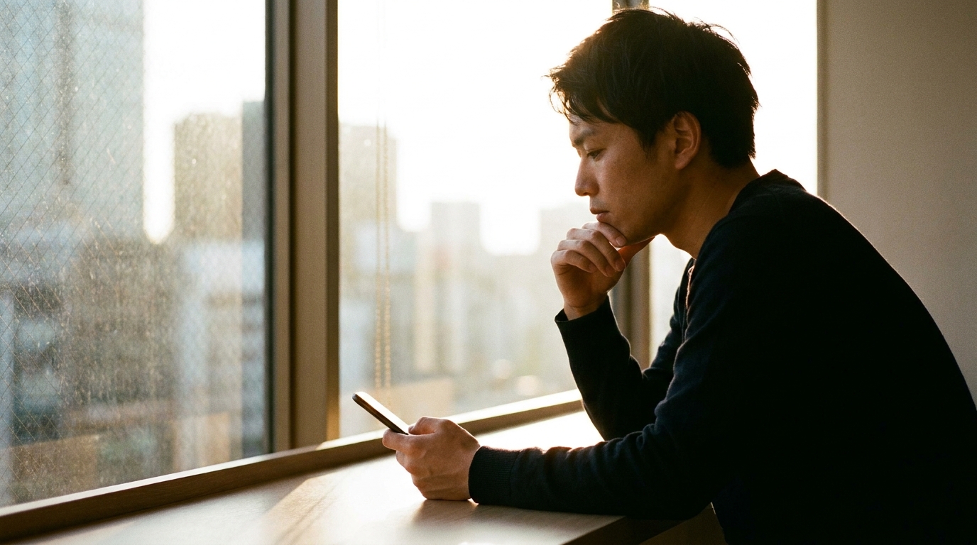 返信を待ちながら考える男性