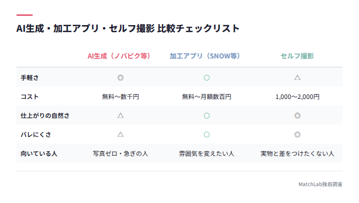 3つの方法の比較チェックリスト