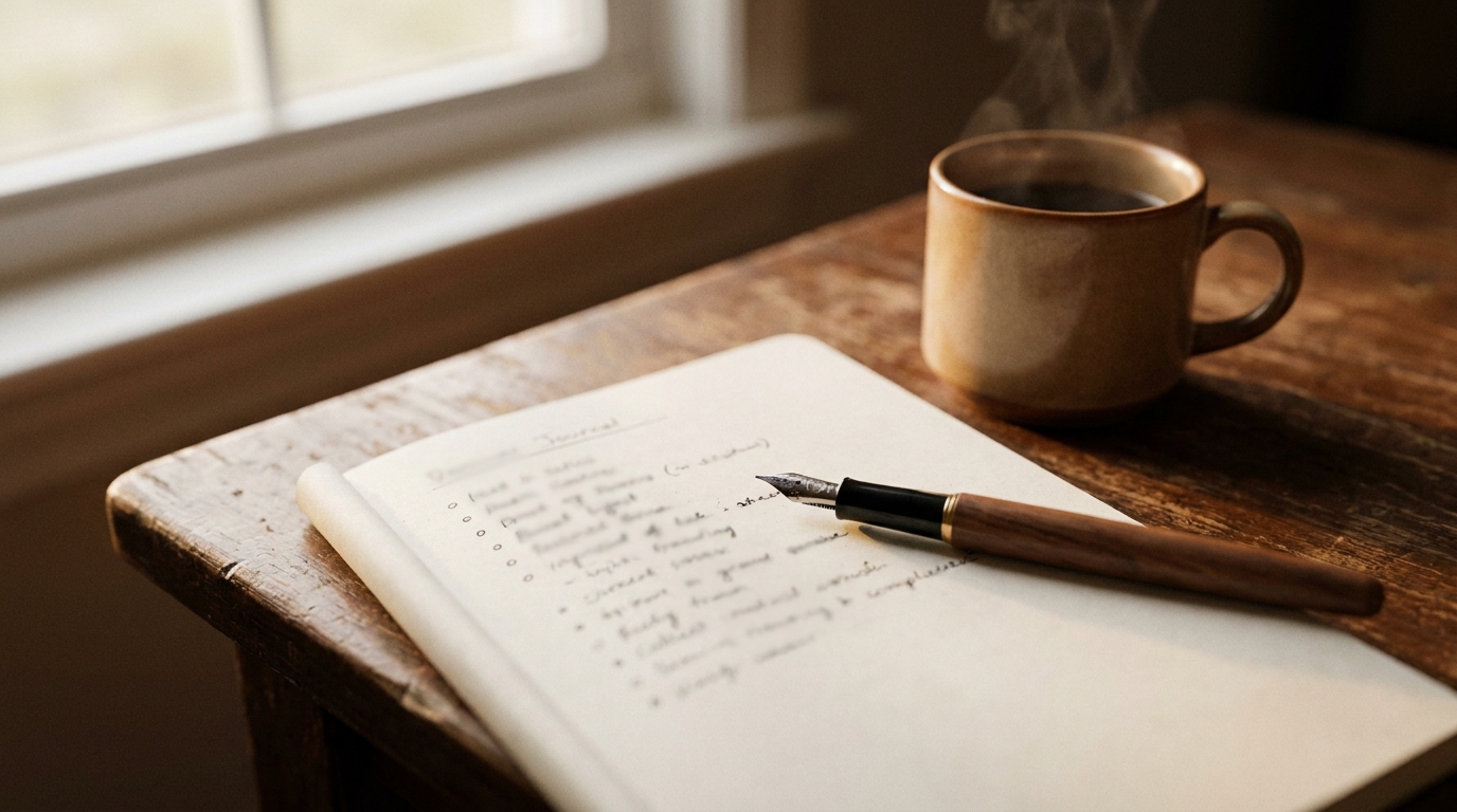ノートに自己分析を書き出す様子