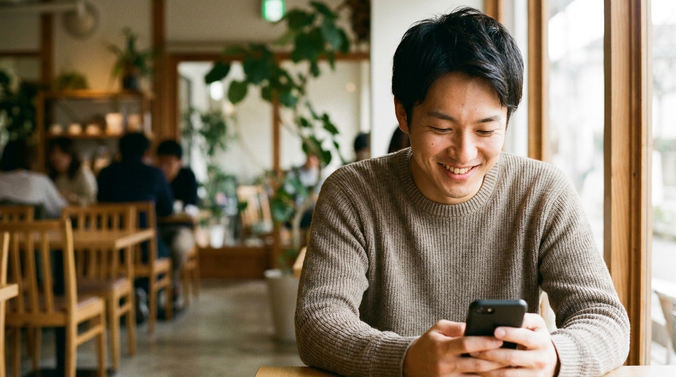 安心してスマホを使う男性