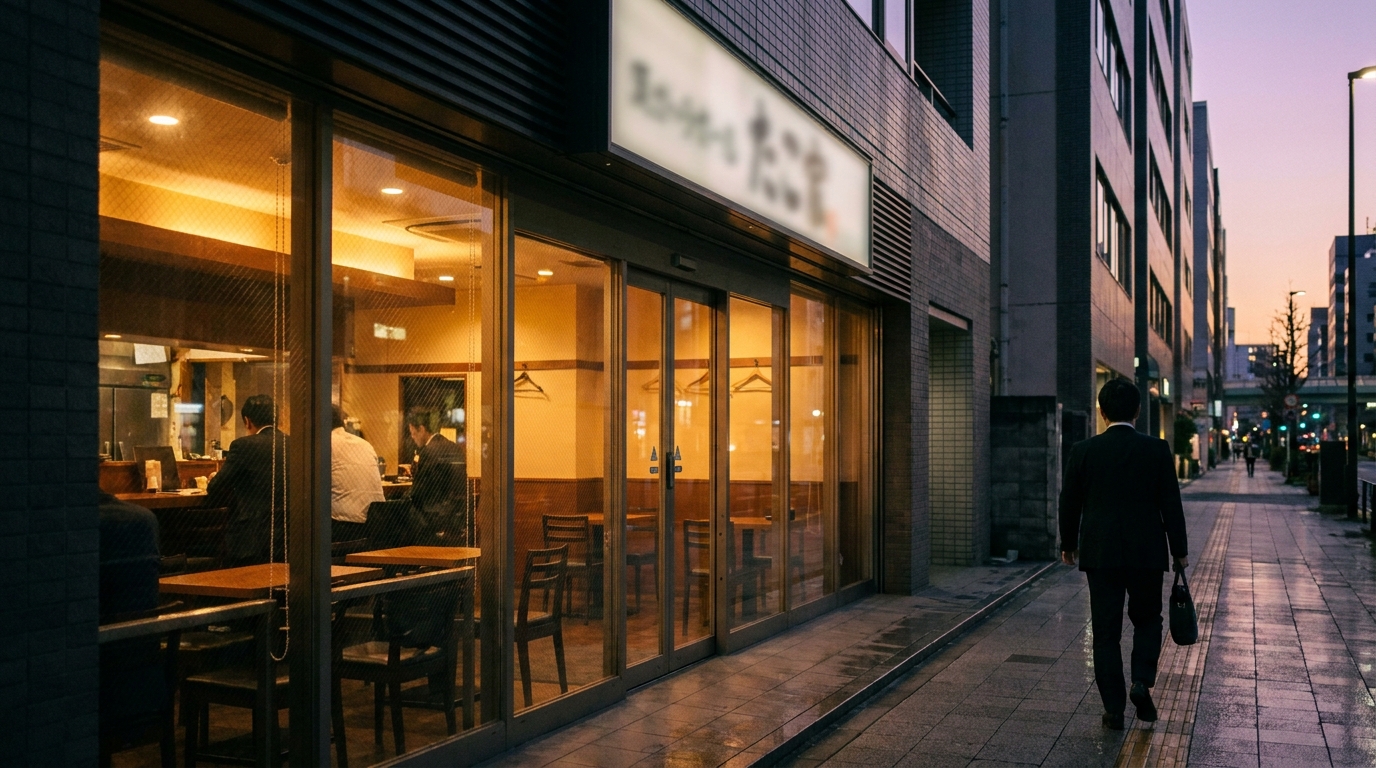 平日夕方の落ち着いたバー外観