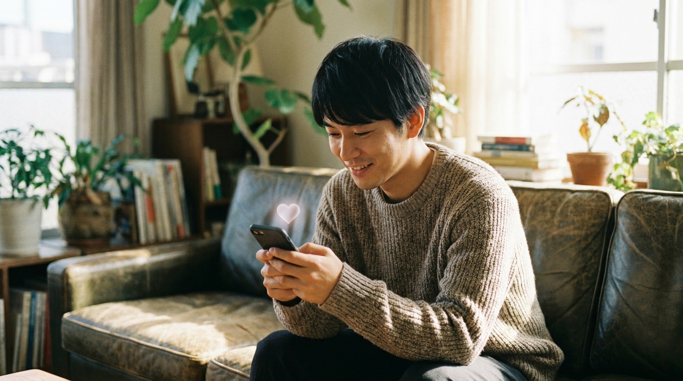 スマホでマッチングアプリを使う男性