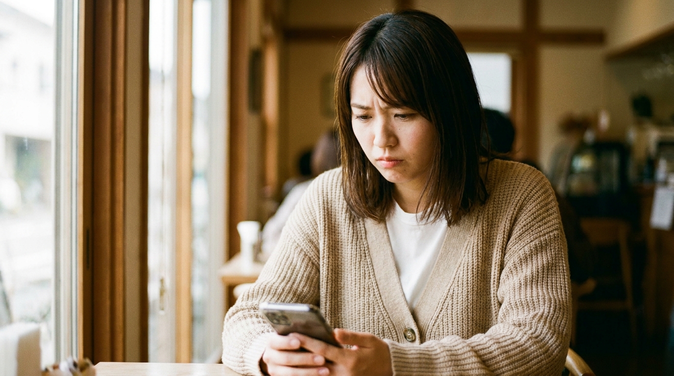 スマホを見て不審に思う女性