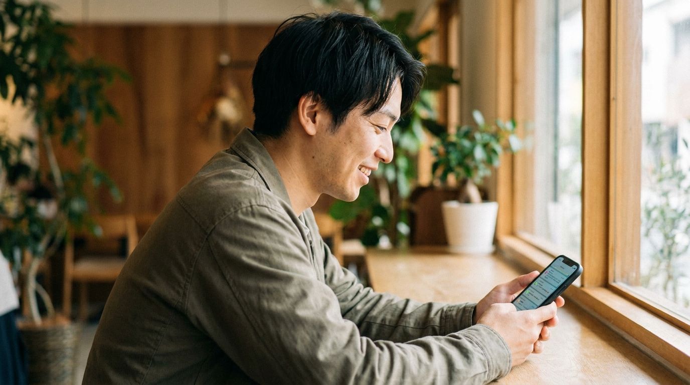スマホでメッセージを確認する男性