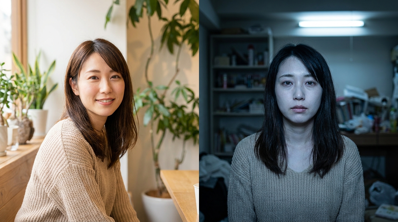 明るいカフェと暗い室内の撮影比較