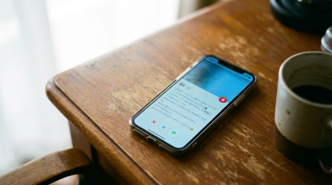 スマホでプロフィール文を確認する様子