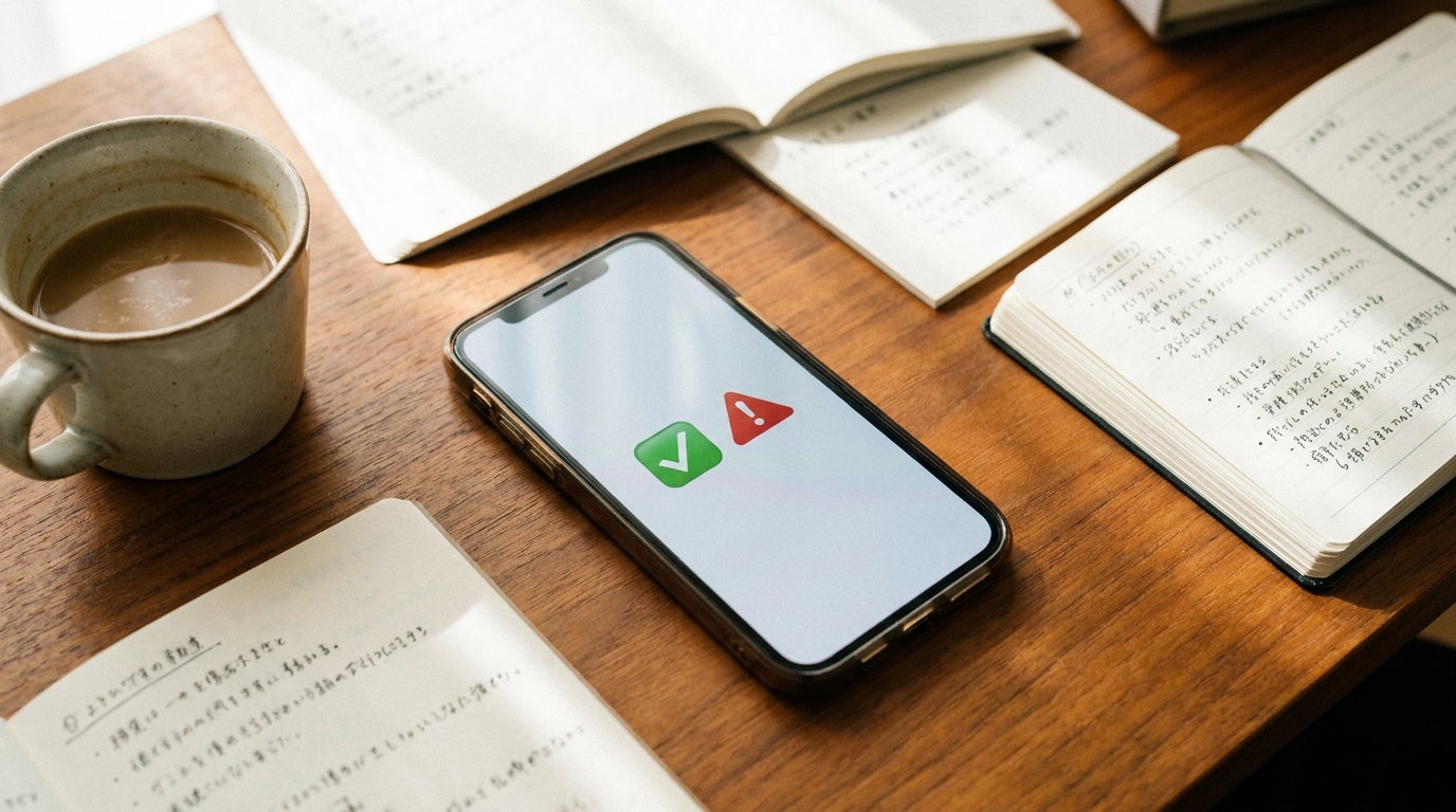 安全と警告を示すスマホ画面
